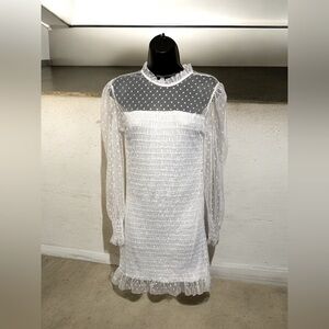 18 centimeters sz medium white long sleeve sheer dress eyelet closure ptp 14 in